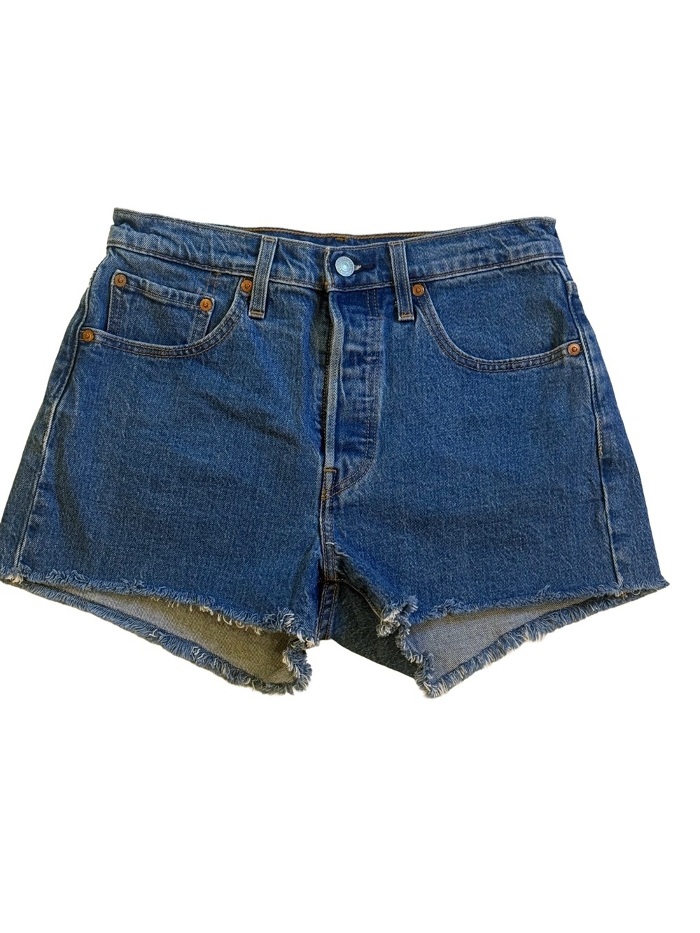 Levi’s 501 High-Rise Cut-Off Denim Shorts Medium Wash Button Fly Frayed W27